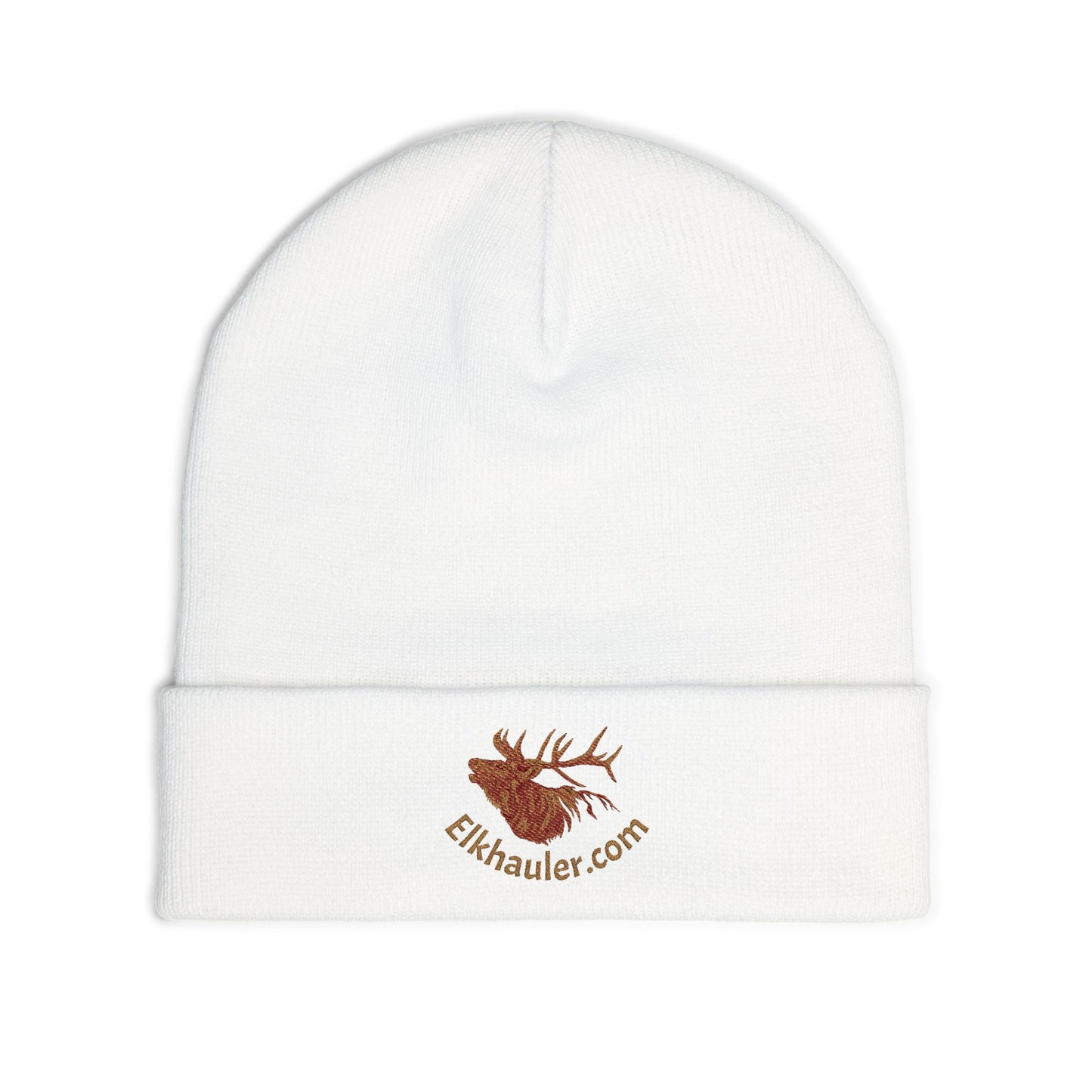 Embroidered Pinecone Knit Beanie — 'Elkhauler.com' Logo Winter Hat