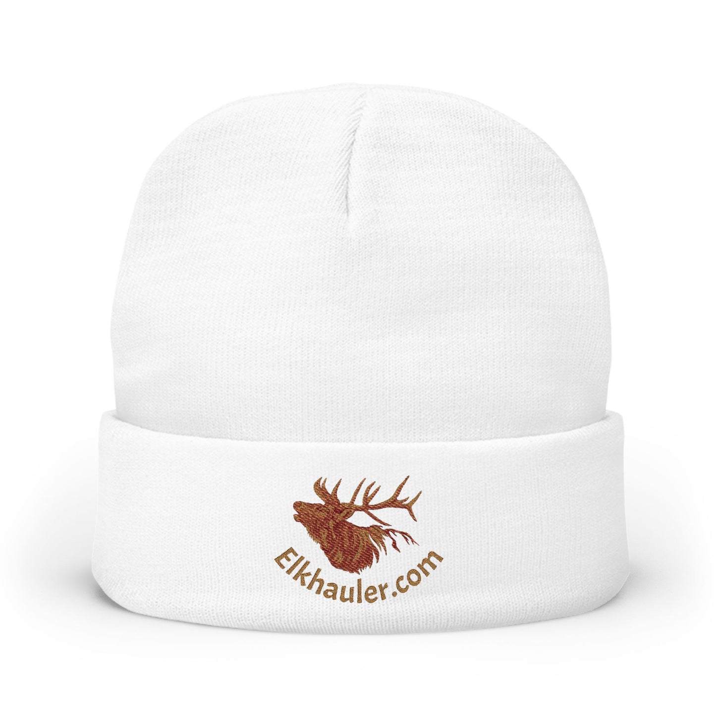 Embroidered Pinecone Knit Beanie — 'Elkhauler.com' Logo Winter Hat