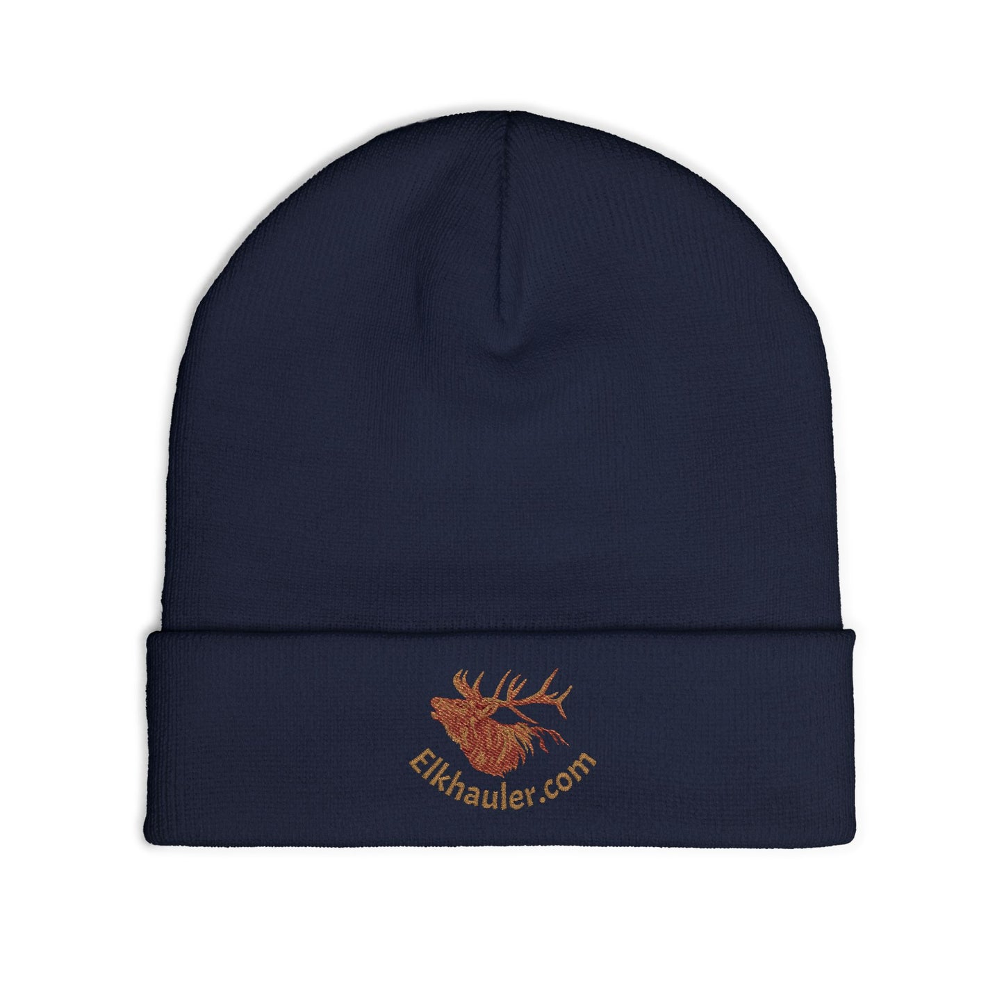 Embroidered Pinecone Knit Beanie — 'Elkhauler.com' Logo Winter Hat