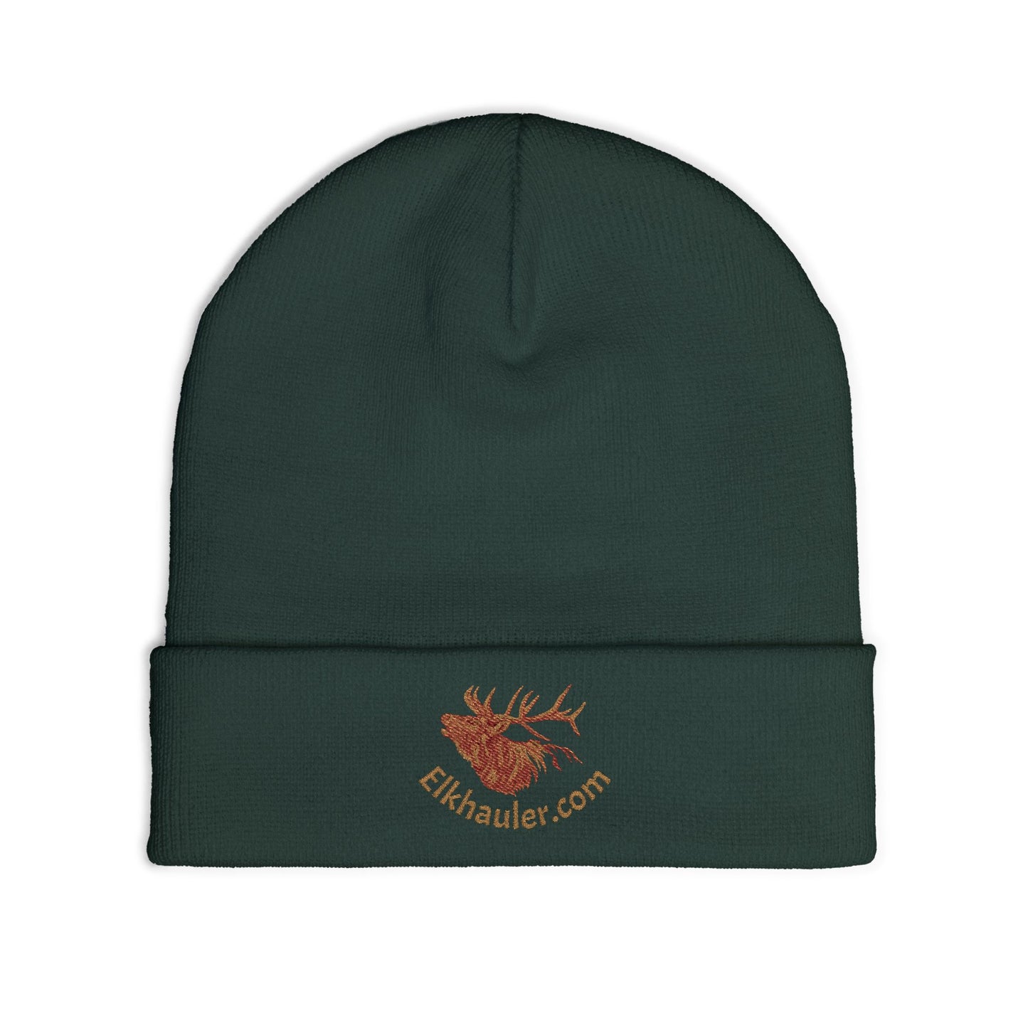 Embroidered Pinecone Knit Beanie — 'Elkhauler.com' Logo Winter Hat