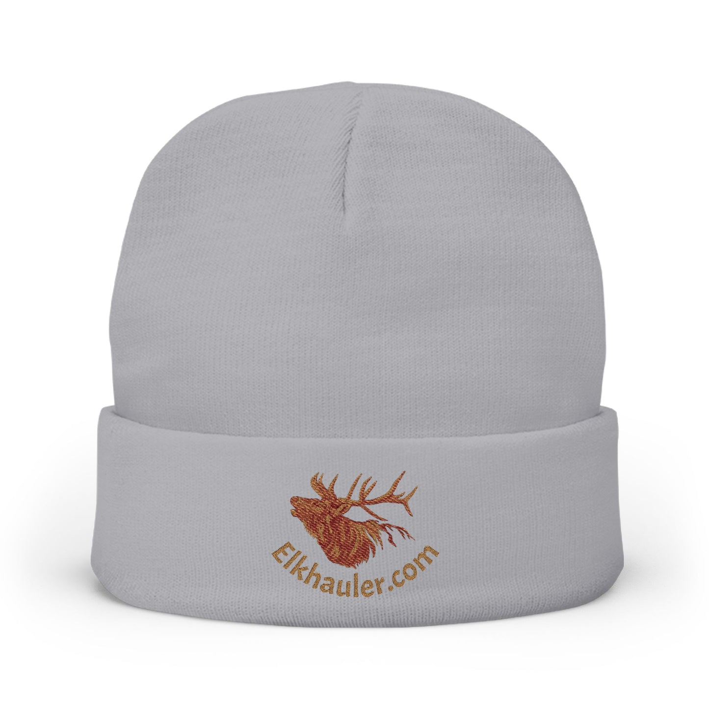 Embroidered Pinecone Knit Beanie — 'Elkhauler.com' Logo Winter Hat