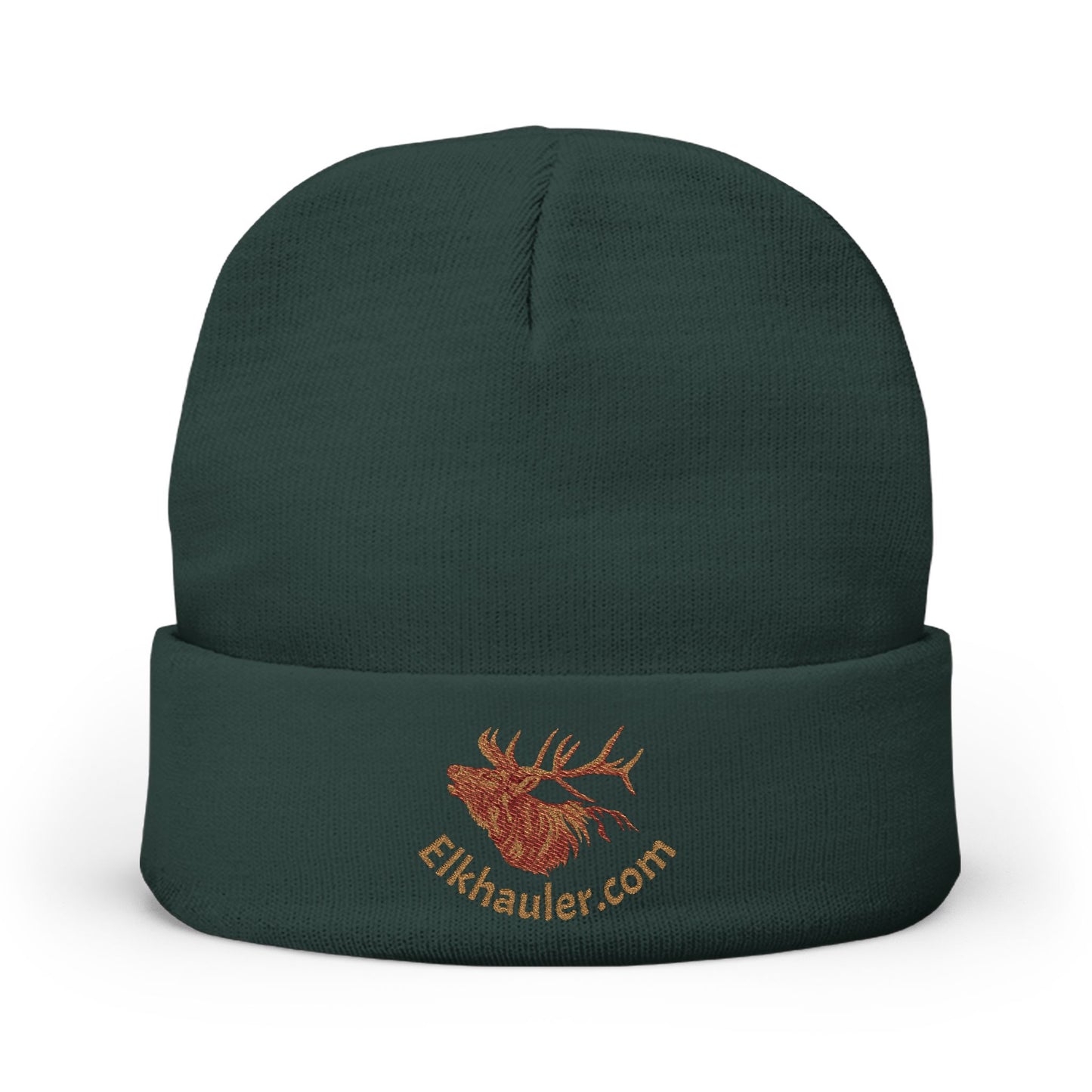 Embroidered Pinecone Knit Beanie — 'Elkhauler.com' Logo Winter Hat