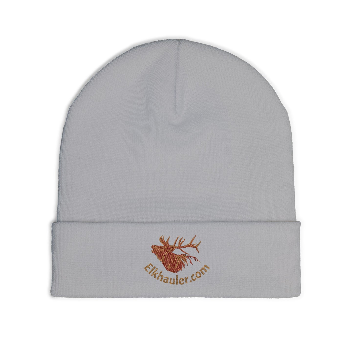 Embroidered Pinecone Knit Beanie — 'Elkhauler.com' Logo Winter Hat
