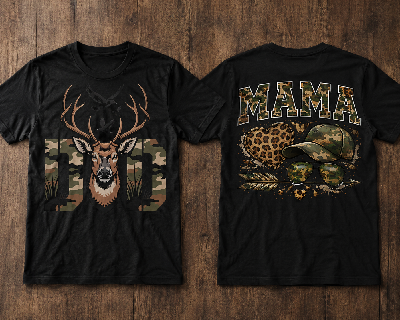 Elk Hauler Mama Camo and Dad hunting graphic t-shirt