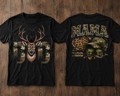 Elk Hauler Mama Camo and Dad hunting graphic t-shirt