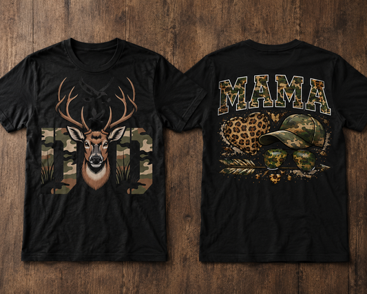 Elk Hauler Mama Camo and Dad hunting graphic t-shirt